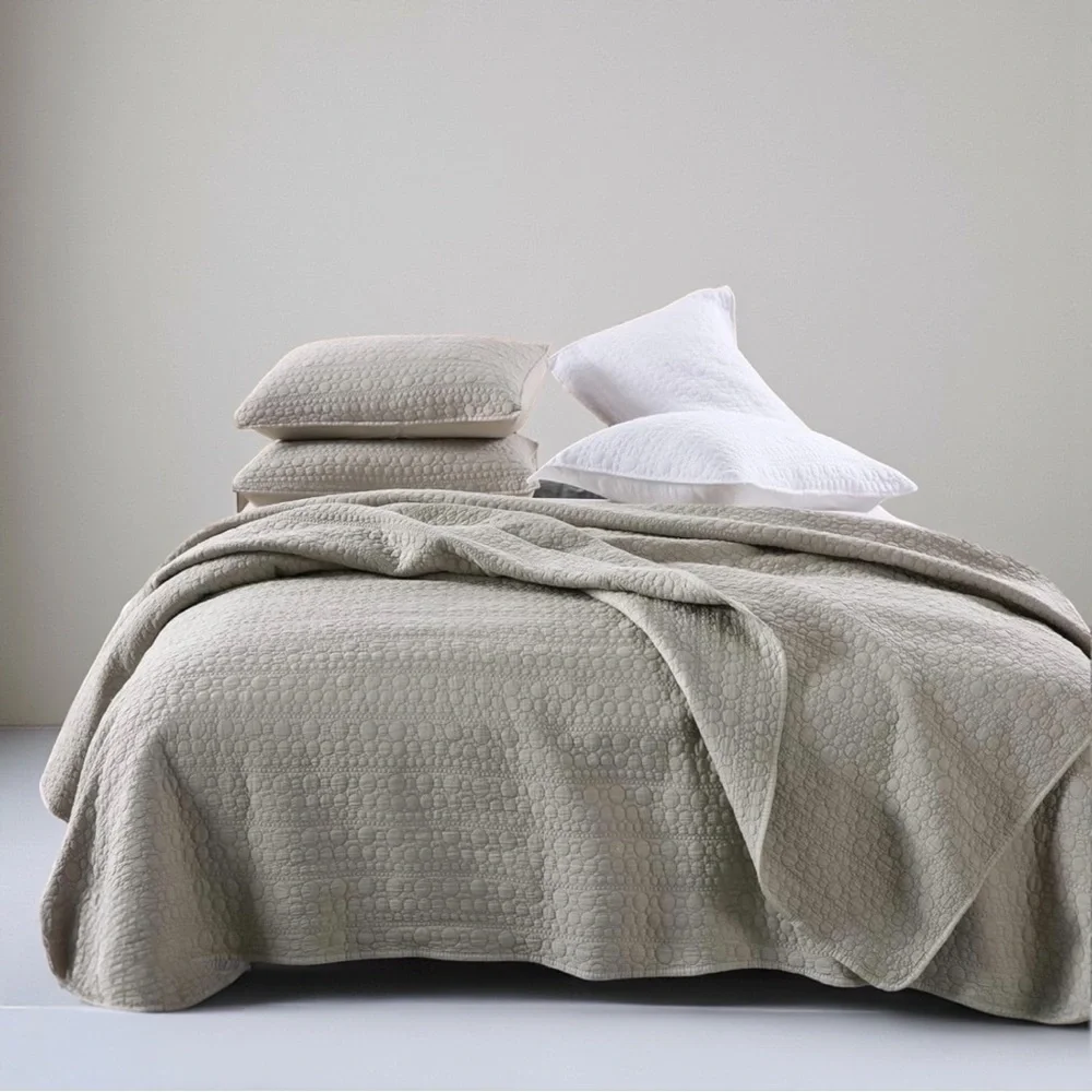 NEW West Elm Beige Stone Print Ultra Soft Queen King Bedding Bedspread Sham Set